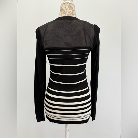 CALVIN KLEIN Black and White Knit Cardigan V-Neck - Picture 4 of 12